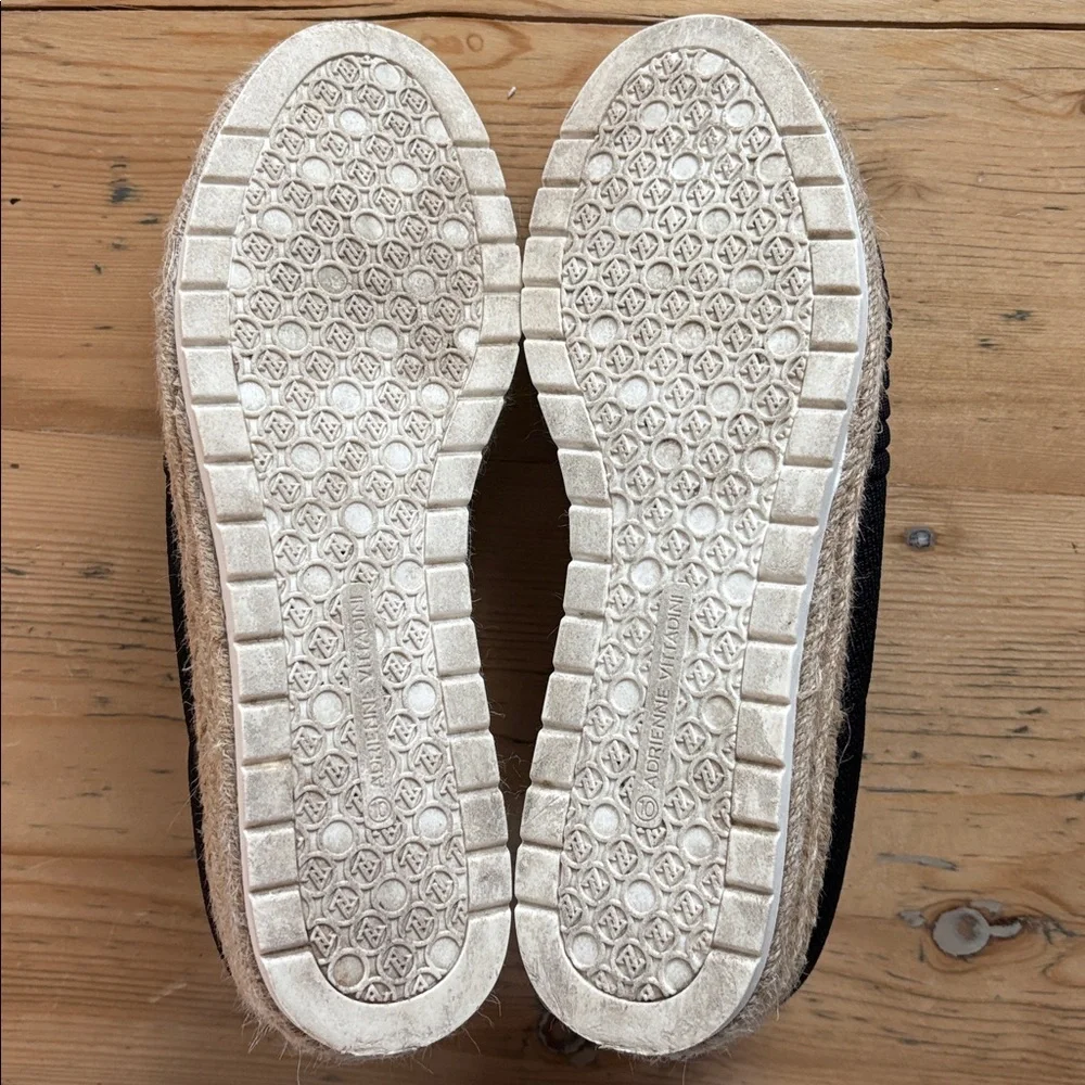 Adrienne Vittadini Niko slip-on sneakers black fabric woven espadrille Size 10